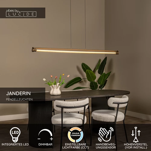 Lucide JANDERIN - Pendelleuchten - LED Dim. - CCT - 2x16,5W 2200K/3300K - Hand-Bewegungssensor - Champagner Farbe | Vibes - USP